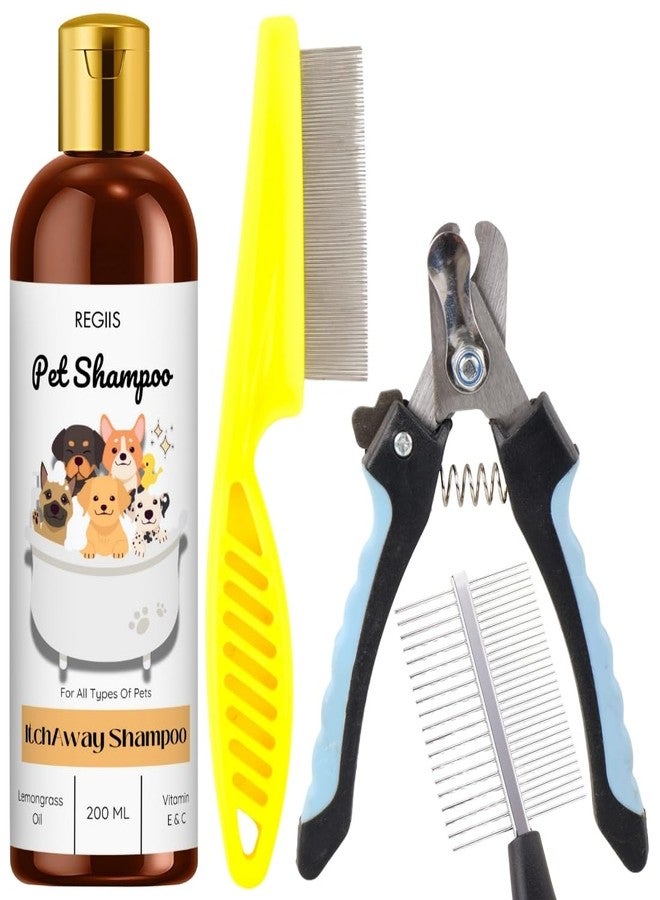 شامبو ريجيس للحيوانات الأليفة بزيت عشبة الليمون، تركيبة مضادة للحكة لجميع أنواع الحيوانات الأليفة، 200 مل، مع مجموعة مقص أظافر احترافية (عبوة من 4 قطع) - Image 1